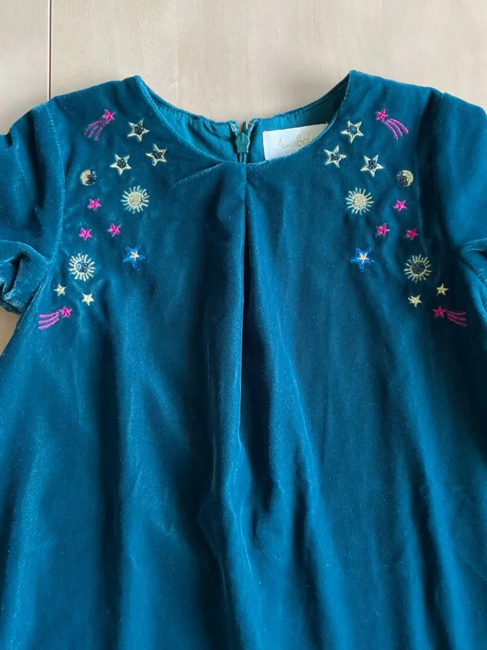 Entire Closet $5! Mini Boden Girls Velvet Celestial Space Embroidered Green Dres